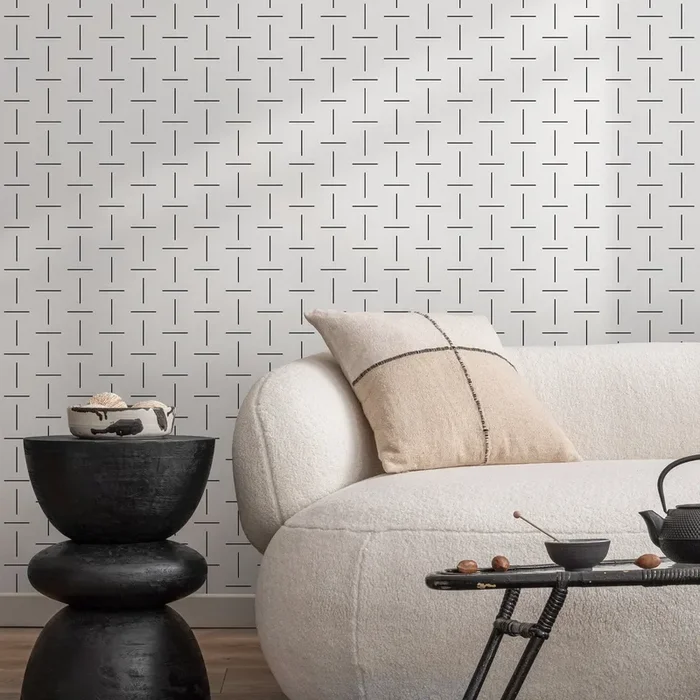 Geometric Wallpaper With An Interlocking Line Pattern In Black And Gray – B103
