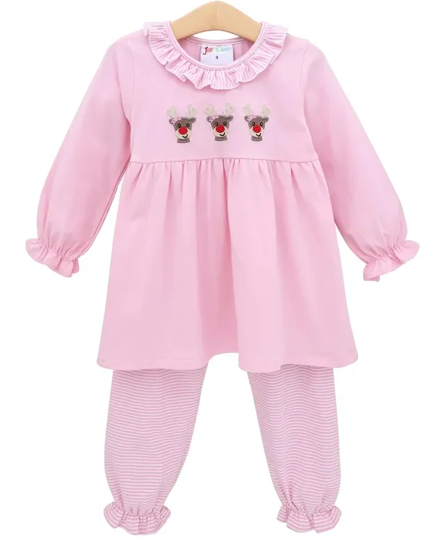 Girl’s Run Run Rudolph Ruffle Pants Set