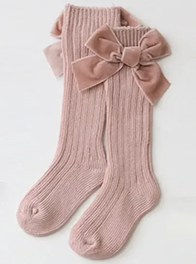 Girls A Little Velvet Pink Bow Socks