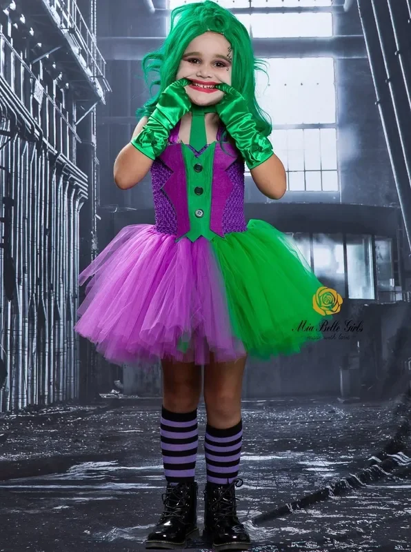 Girls Gotham Jester Tutu Costume Dress with Neck Tie