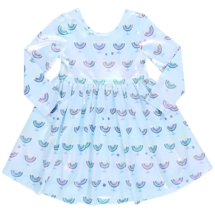 Girls Lame Steph Dress – Hanukkah Menorahs