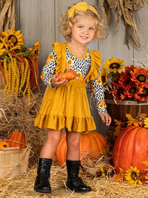 Girls Pumpkin Top and Ruffled Suspender Skirt Set