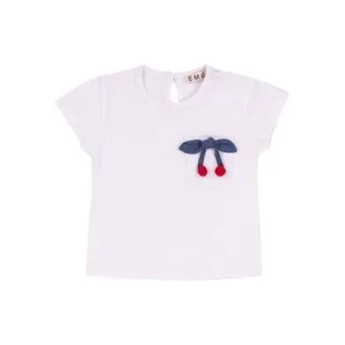 GIRLS TEE W/CHERRY APPLIQUE
