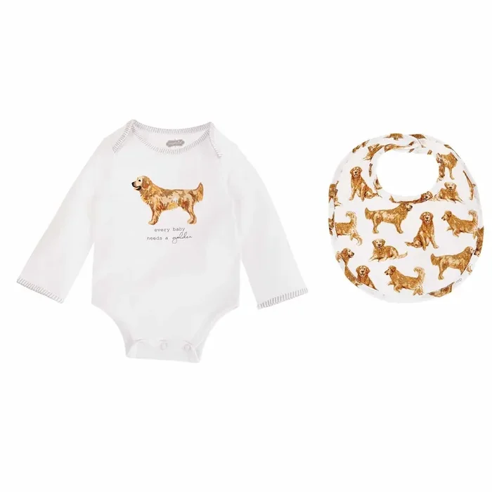 Golden Retriever Dog Bodysuit & Bib Set