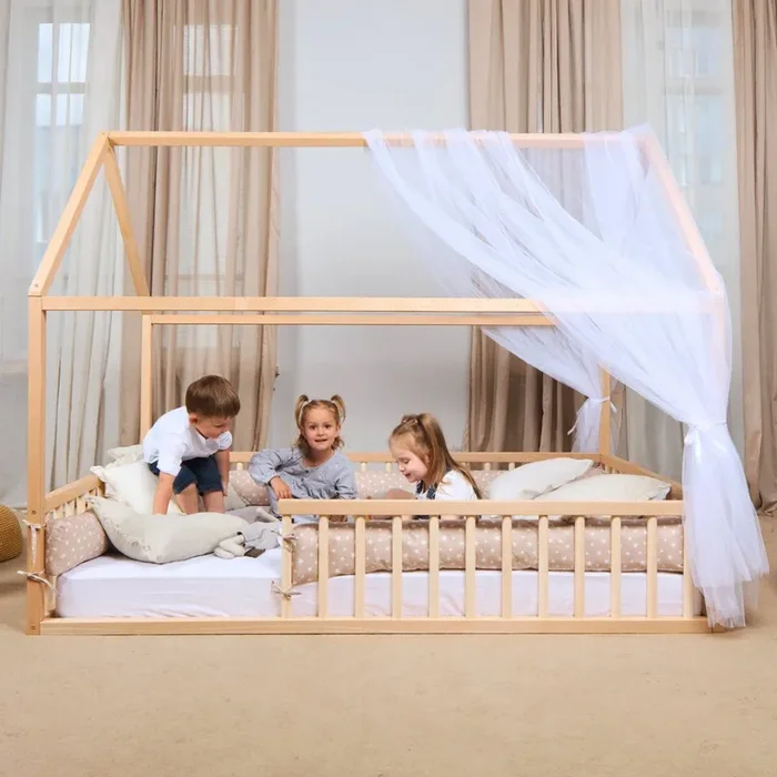 Goodevas Eco-Friendly Wooden Montessori Toddler House Floor Bed | Twin