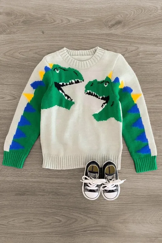 Gray Dinosaur Sweater