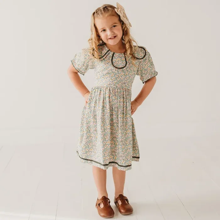 Green Floral Printed Dress With Lace Detail