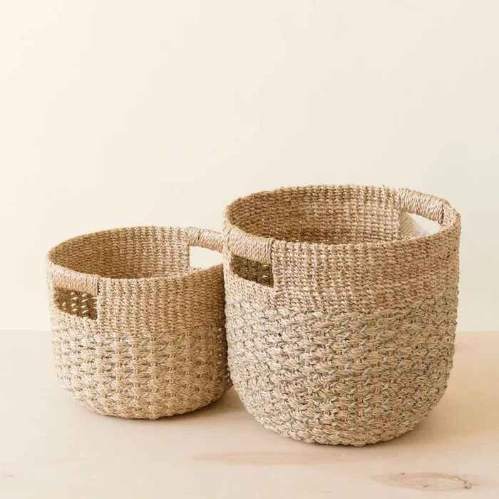 Grey + Natural Round Bottom Baskets, Set Of 2 – Woven Baskets | Likhâ