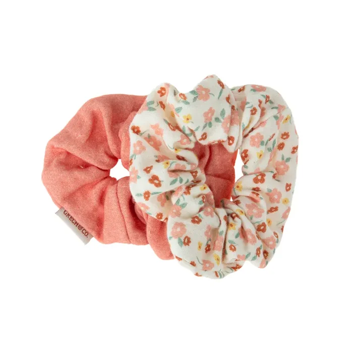 Hair Scrunchies Set Of 2 | Organic Cotton | Sunset Meadow