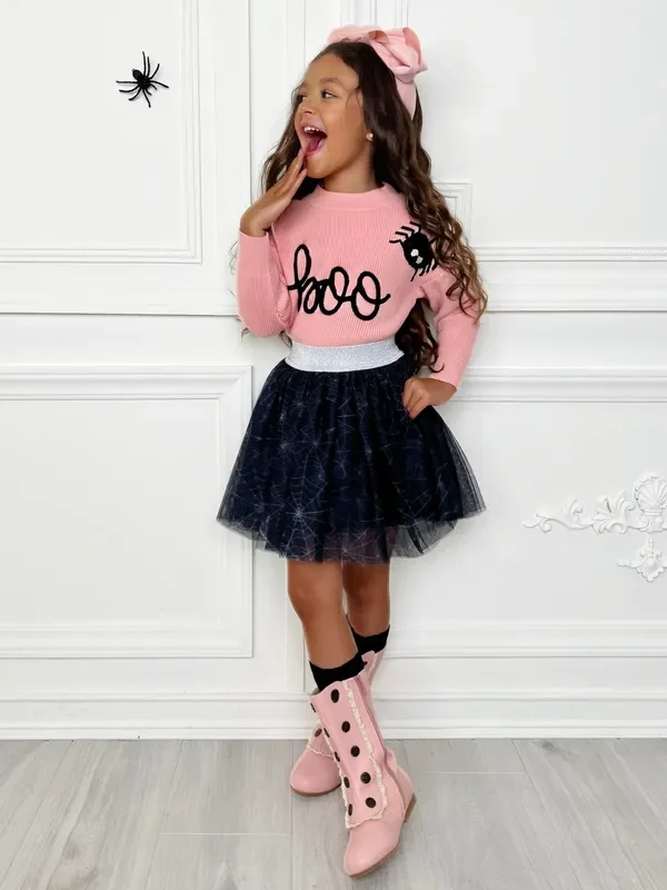 Halloween Boo Top and Spider Tutu Skirt Set