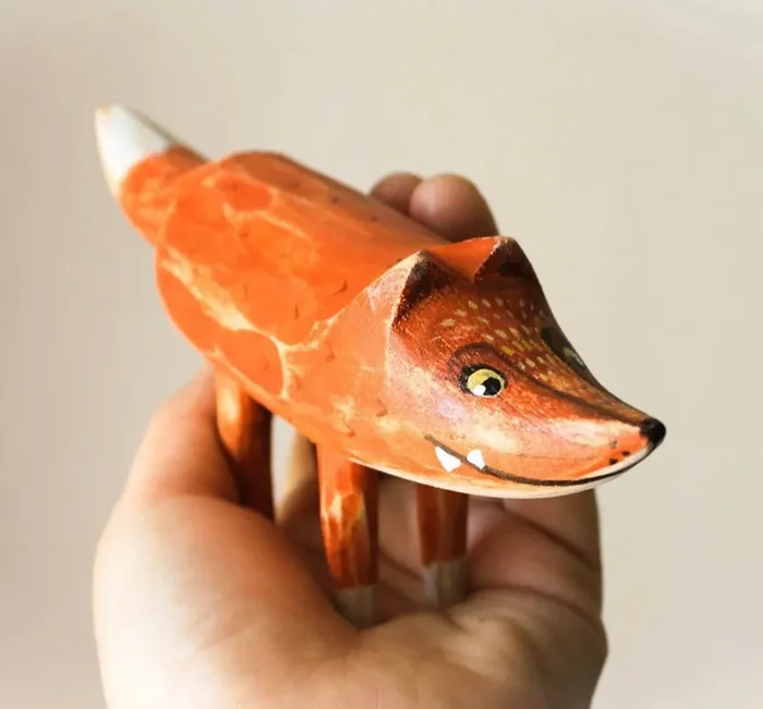 Hand Carved Wooden Fox Toy