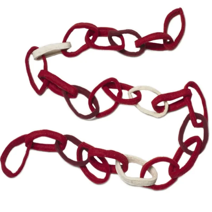 Hand Felted Wool Christmas Garland – Loop Chain In Red – 6′