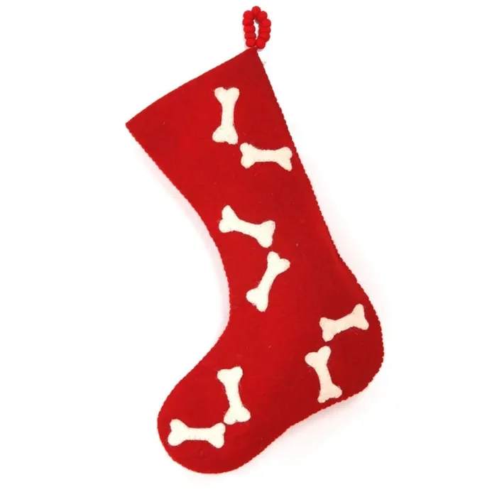 Hand Felted Wool Christmas Stocking – Bones Red
