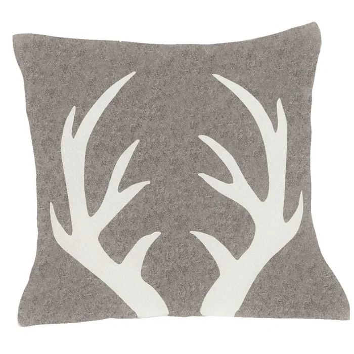 Hand Felted Wool Pillow – Cream Antlers Gray – 20 “