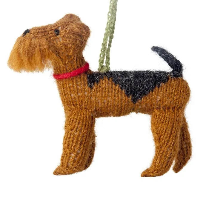 Hand Knit Alpaca Wool Christmas Ornament – Airedale Dog