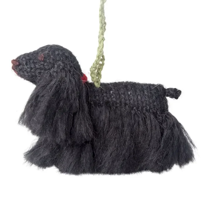 Hand Knit Alpaca Wool Christmas Ornament – Black Cocker Spaniel Dog