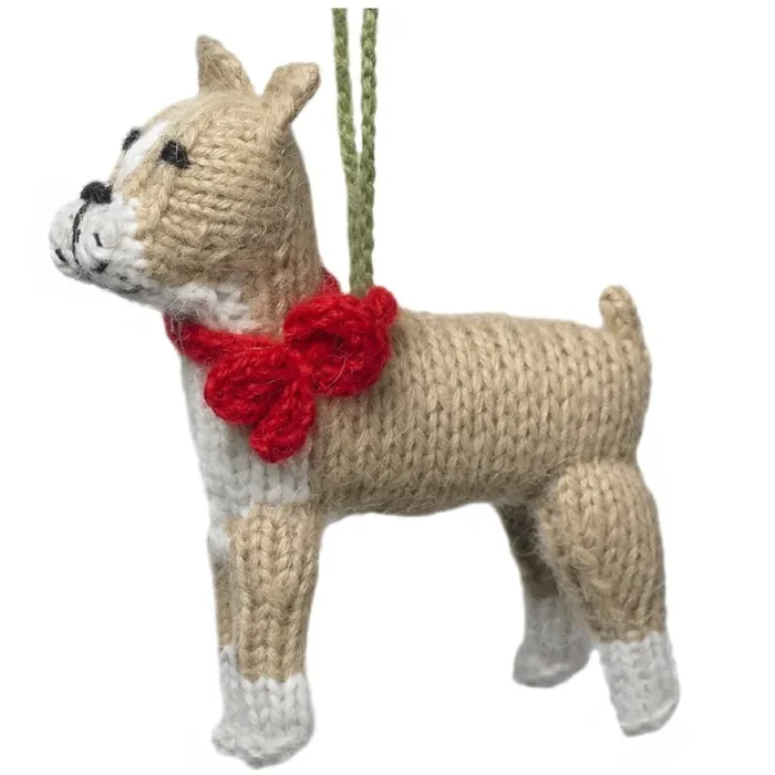 Hand Knit Alpaca Wool Christmas Ornament – Boxer Dog