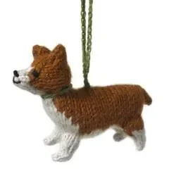 Hand Knit Alpaca Wool Christmas Ornament – Corgi Dog