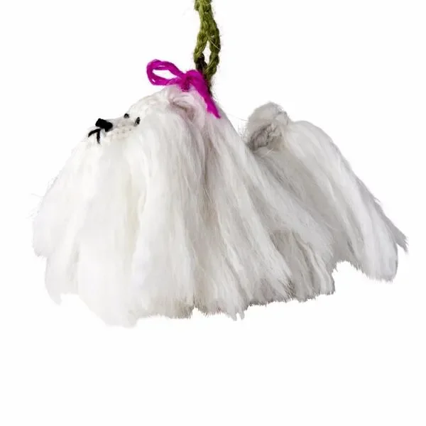Hand Knit Alpaca Wool Christmas Ornament – Maltese Dog