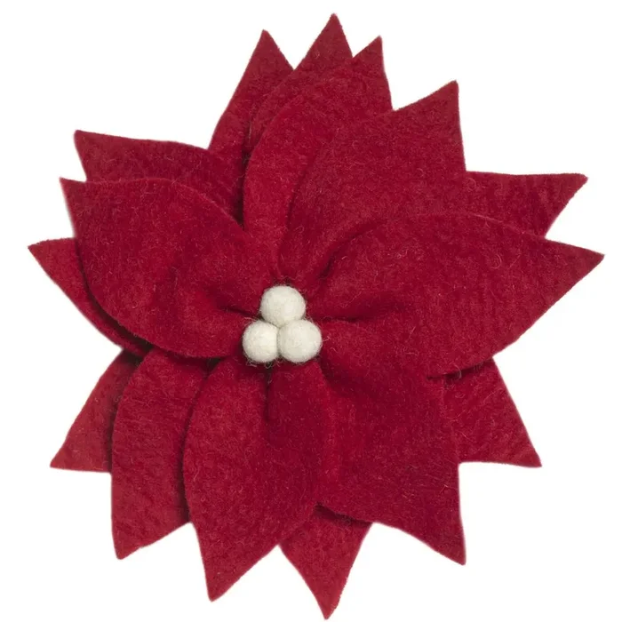 Handmade Hand Felted Wool Christmas Tree Topper – Red Poinsettia