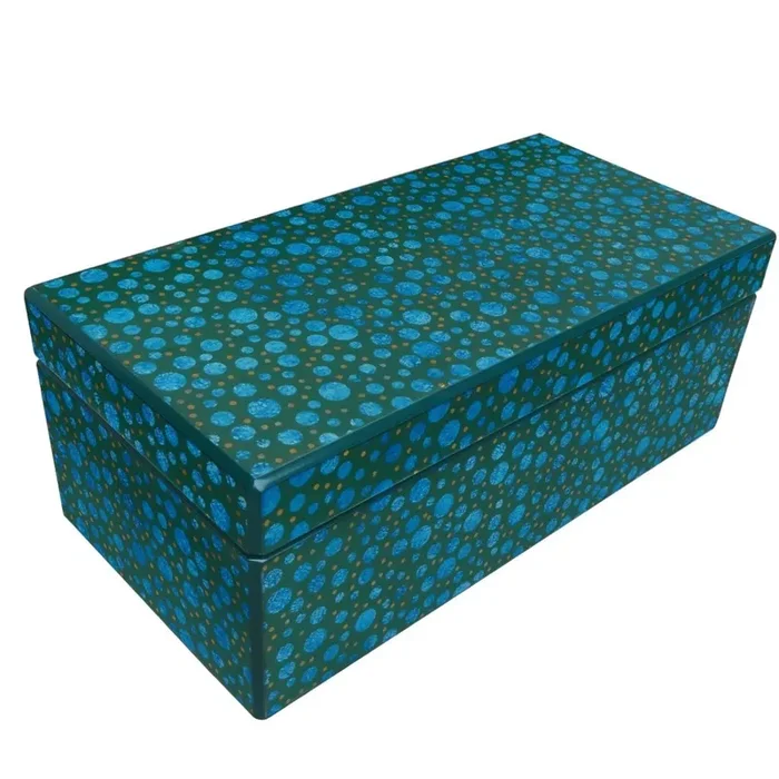 Handmade Reverse Painted Mirror Rectangular Box Blue And Green Bubbles