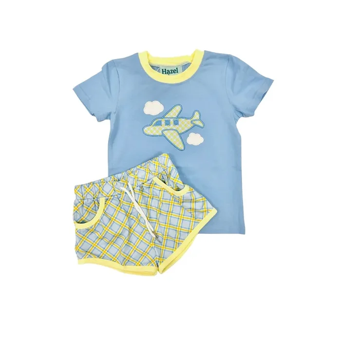Hazel Blue Airplane Short Set