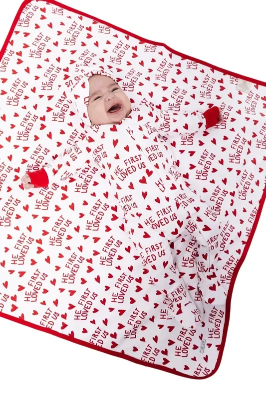 He First Loved Us Red Pj Footed Onesie Cotton