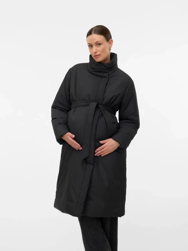 High Stand-Up Collar Quilted Maternity Coat
