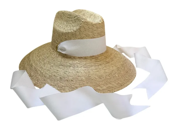 Hollyhock Sun Hat – White Long Grosgrain Ribbon