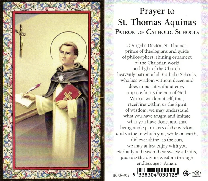 Holy Card – St Thomas Aquinas Patron of Catholic Schools