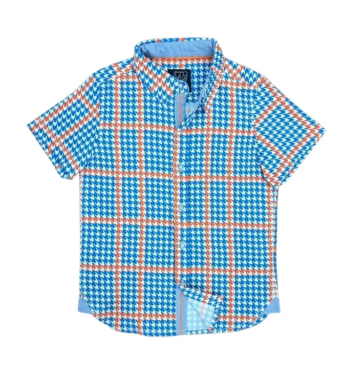 Houndstooth Blue – Orange Shirt In Short Sleeves