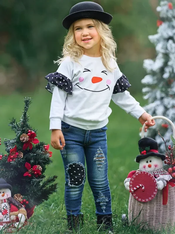 I’m Snow Happy Patched Jean Set
