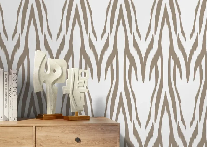 Ikat Wallpaper With A Bold Chevron Motif In Beige – D009