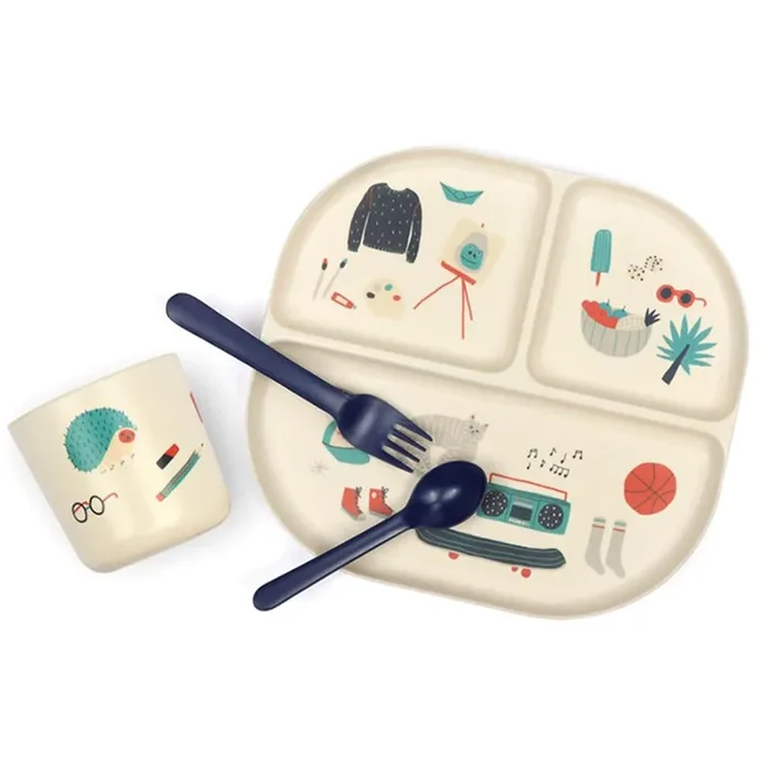 Illustrated Bamboo Kid Dinner Set – Royal Blue