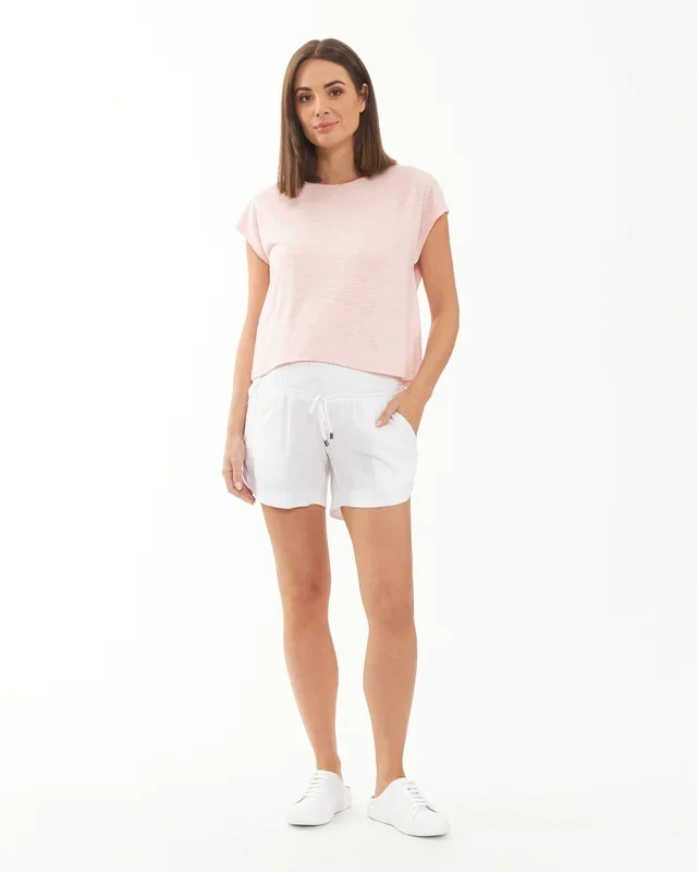 Indi Shirred Linen Short White