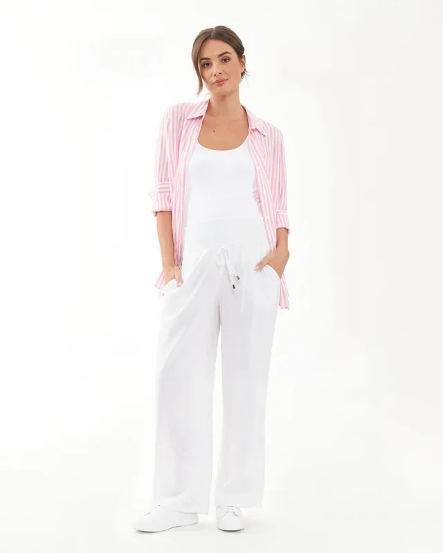 Indi Wide Leg Linen Pant White