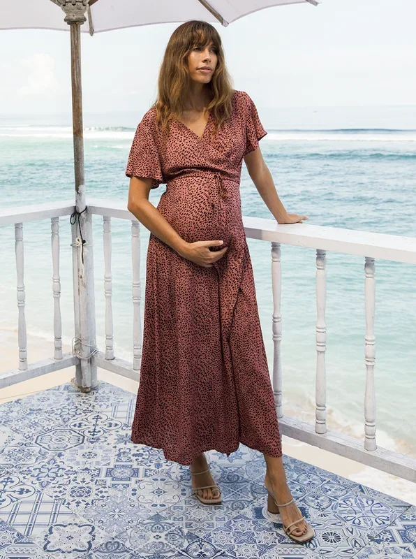 Isabella Rust Leopard Print Maternity & Nursing Maxi Dress