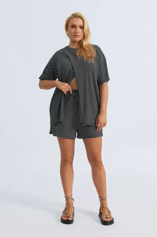 Ivy Stripe Lounge Short – Black / White