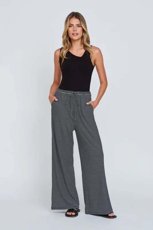 Ivy Stripe Wide Leg Pant – Black / White