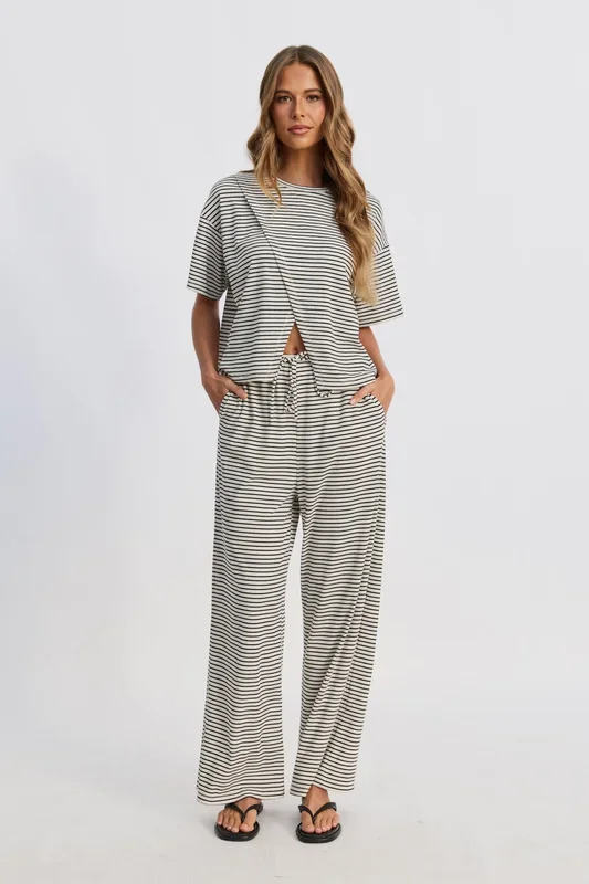 Ivy Stripe Wrap Tee – Cream Marle / Black