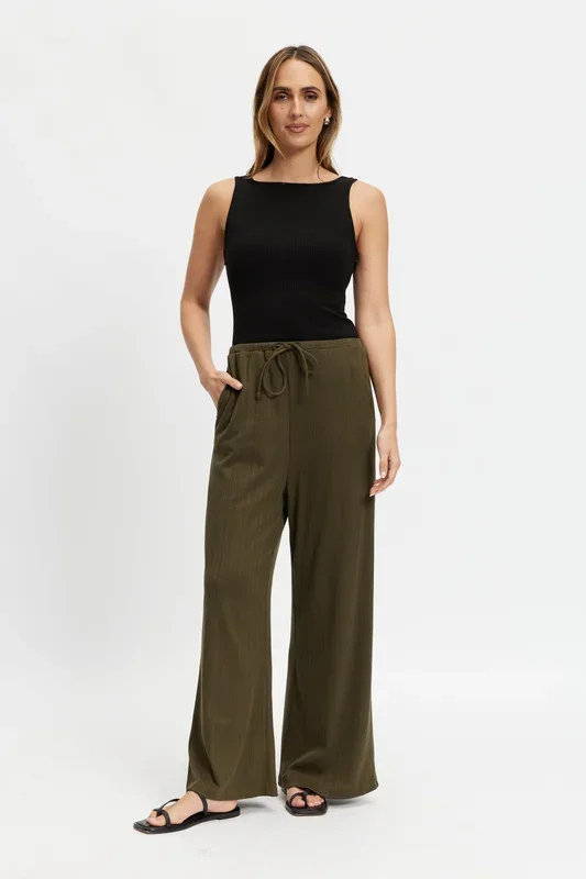 Ivy Waffle Wide Leg Pants – Olive