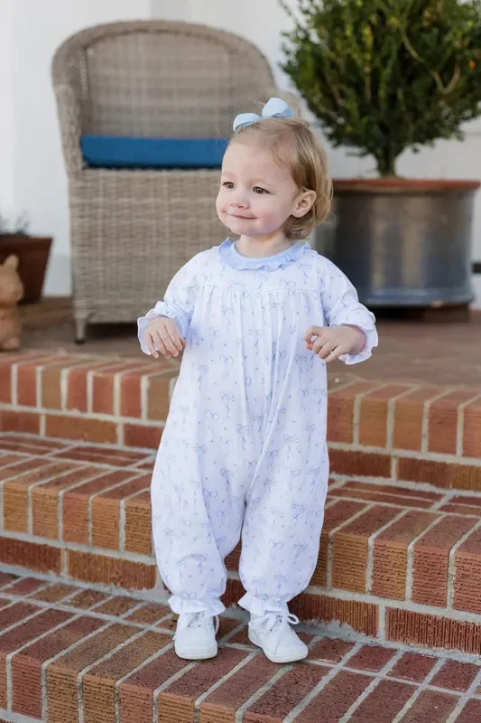 James and Lottie Lila Long Bubble in Blue Bows Knit