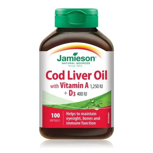 Jamieson Cod Liver Oil +Vitamin A +D3 Softgels – 100’s
