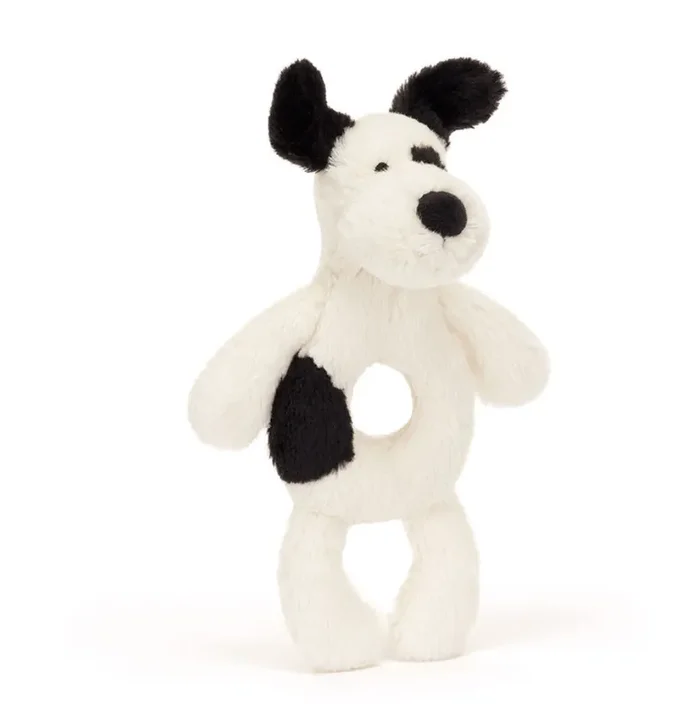 Jellycat | Bashful Black & Cream Puppy Ring Rattle
