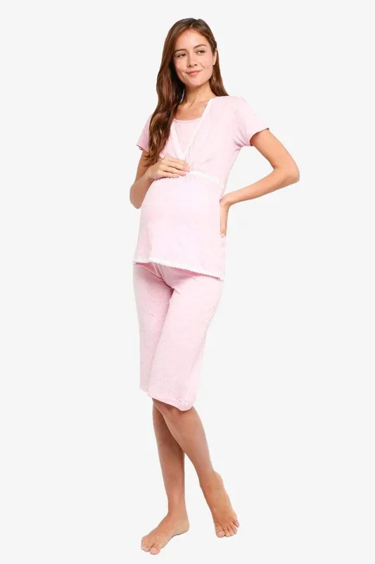 Jessie Short Sleeve Maternity and Nursing Sleepwear Heather Pink