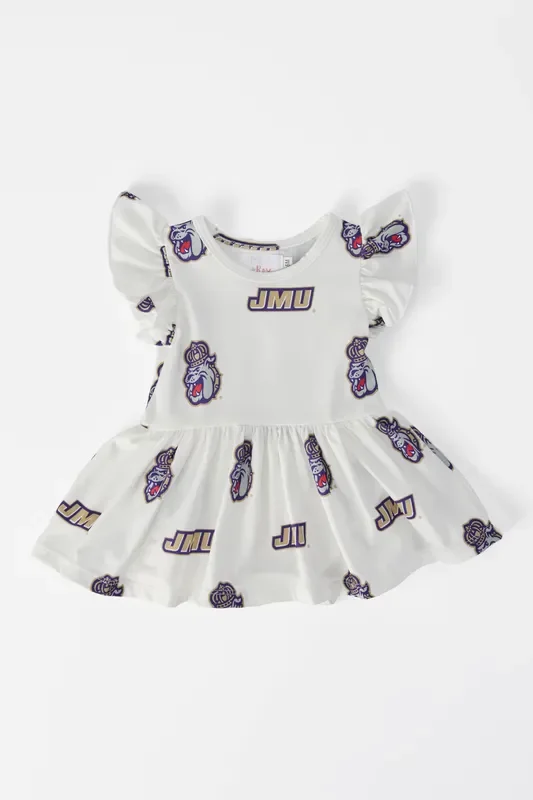 JMU White Duke Dog Flutter Twirl Bodysuit