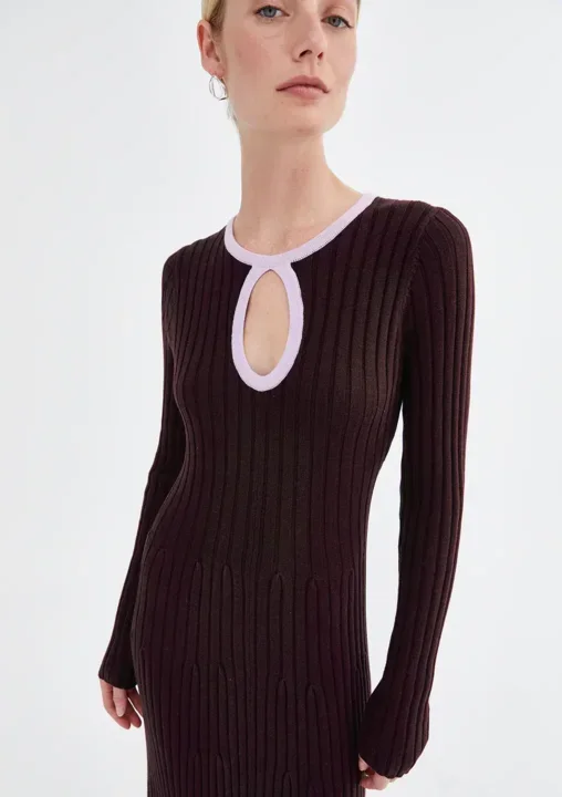 Joni Knit Dress – Brown with lilac trim