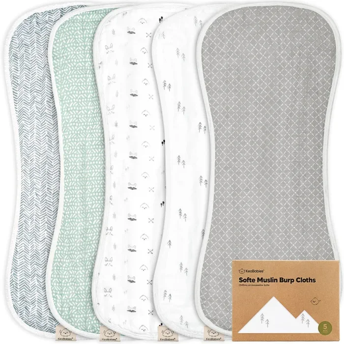 KeaBabies 5-Pack Softe Burp Cloths – Nordic