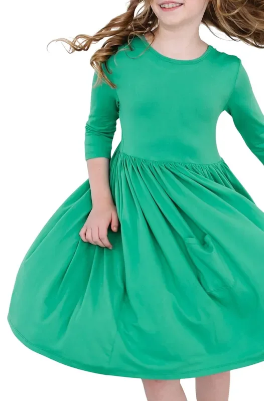 Kelly Green 3/4 Pocket Twirl Dress