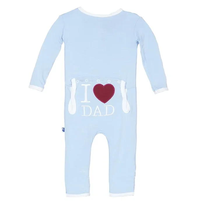 Kickee Pants Holiday Applique Coverall in Pond I Love Dad